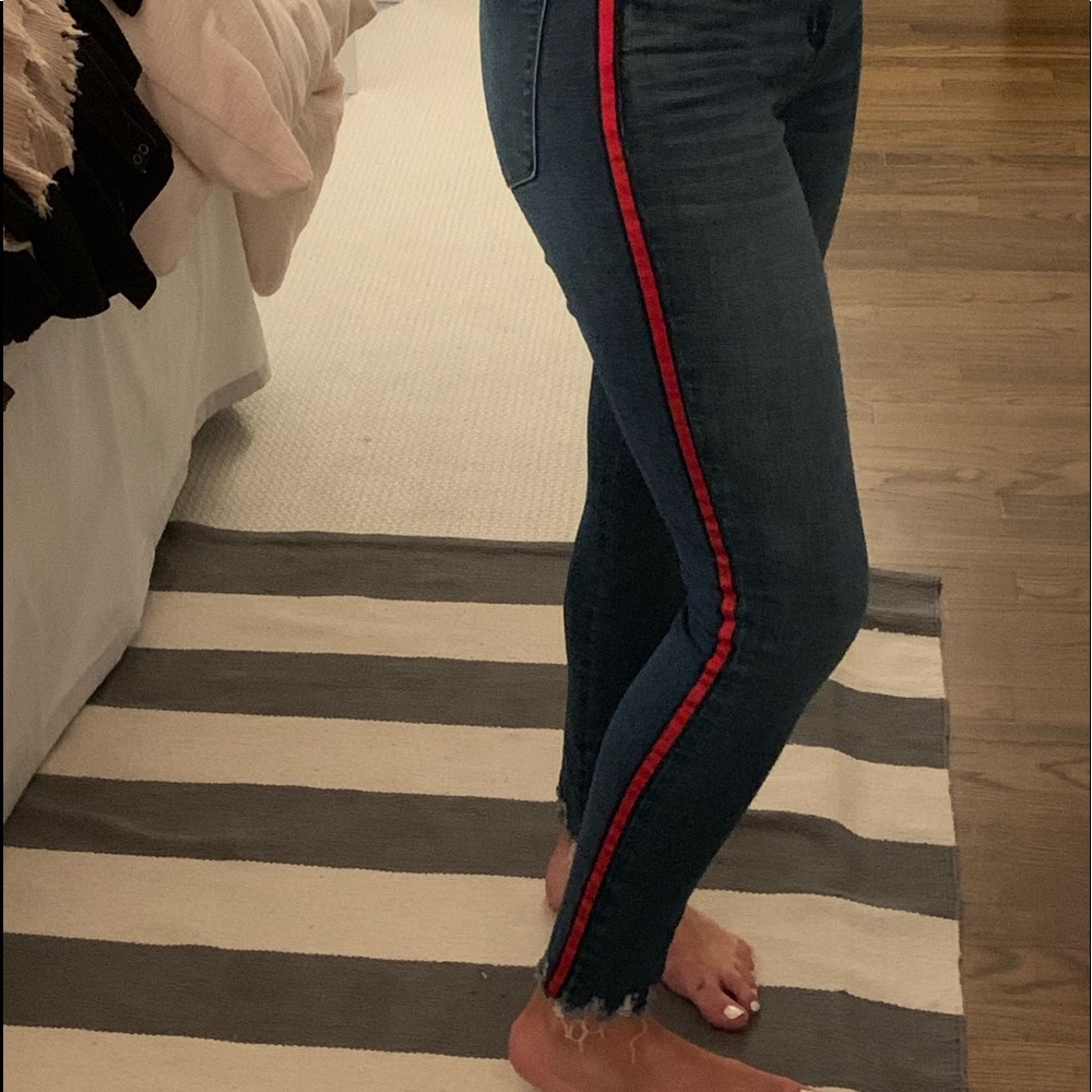 Abercrombie & Fitch Red Stripe Dark Wash Jeans